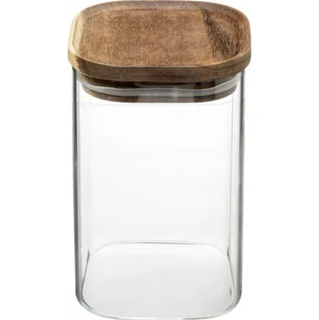 Dóza na potraviny SKLENĚNÁ NÁDOBA s dřevěným víkem 1L 10,5x16cm