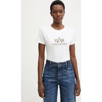 Bavlněné tričko Alpha Industries Basic BL Mirror Leo W 196051ML bílá 00X, vel. S