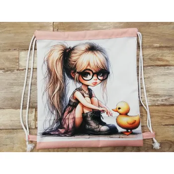 Stahovací vak digitální tisk 38 x 32 cm - Holčička s kačenkou