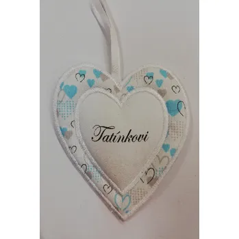 Látkové srdíčko bílé s modrobílým okrajem - Tatínkovi