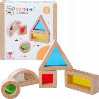 ostatní stavebnice MONTESSORI DŘEVĚNÉ BAREVNÉ STAVEBNICE RŮZNÉ TVARY 5 DÍLŮ
