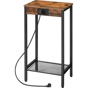 Konferenční stolek Odkládací stolek Vasagle Gravira 38 cm s nabíjecí stanicí černý/hnědý