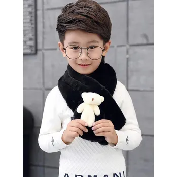 Šála Dětská zimní šála s medvídkem J869 černá