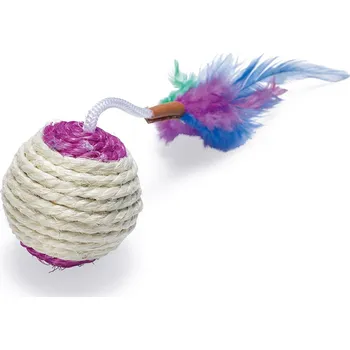 Hračka pro kočku 2ks Karlie Sisalový míček na hraní s peřím a chrastítkem