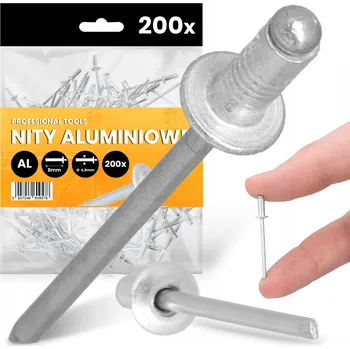 Nýt 200x TRHACÍ NÝTY 4,8x8 mm HLINÍKOVÉ Ocelové Pozinkované NEREZOVÉ Nýt