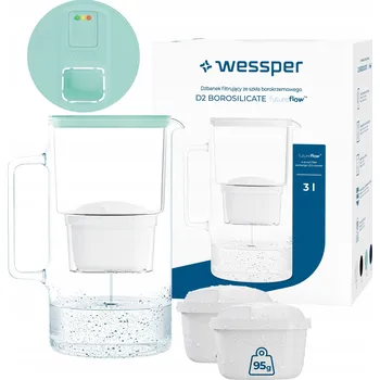 Filtrace vody Filtrační konvice skleněný Wessper D2 BOROSILICATE FF 3l mátový + 3x filtr