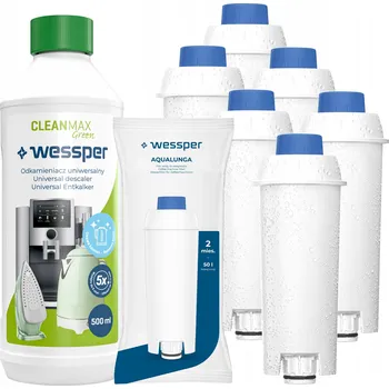 Náhradní díl pro kávovar Wessper: 6x filtr do kávovaru Delonghi + přírodní odvápňovač 500ml