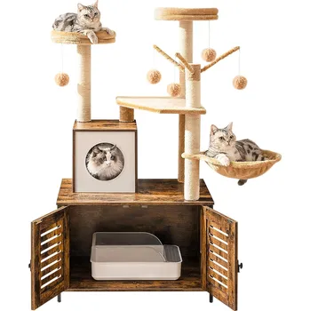 Škrabadlo pro kočky Vasagle Selly 132 cm s toaletou hnědé