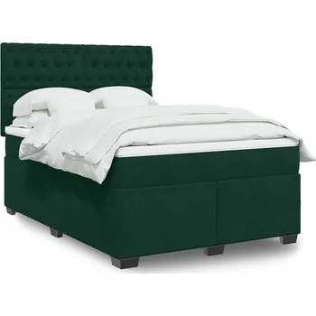 Postel vidaXL Box spring postel s matrací 140 x 190 cm samet [3290914] Barva: Tmavě zelená