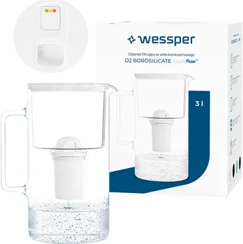 Filtrace vody Filtrační konvice skleněná Wessper D2 BOROSILICATE FF 3 l bílá + filtr
