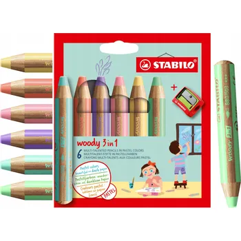 Kresba Pastelky Stabilo Woody 3v1, 6x pastel + ořezávátko