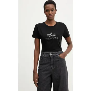 Bavlněné tričko Alpha Industries Basic BL Mirror Leo W 196051ML černá 99X, vel. XS