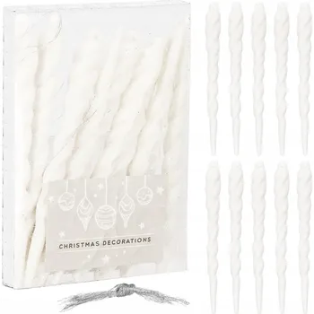 Vánoční dekorace OZDOBY NA VÁNOČNÍ STROMEK BÍLÉ rampouchy NEROZBITNÉ VÁNOČNÍ BAŇKY rampouchy SADA OZDOB