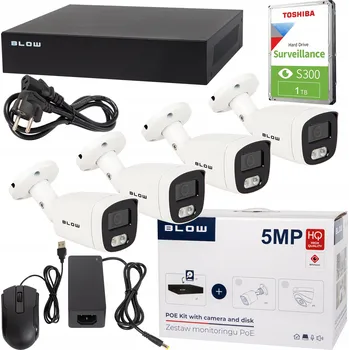 Bezpečnostní kamera PoE Monitorovací Set BLOW 4x5MP 1TB, 4x 5MP Trubicové Kamery, HDD 1TB