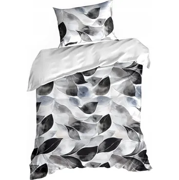 Povlečení Saténové Povlečení SPRING 220x200 Eurofirany bílé černé s listy