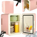 Cestovní elektrická mini chladnička do auta na potraviny, kosmetiku, ohřev a chlazení 2v1 4L růžová