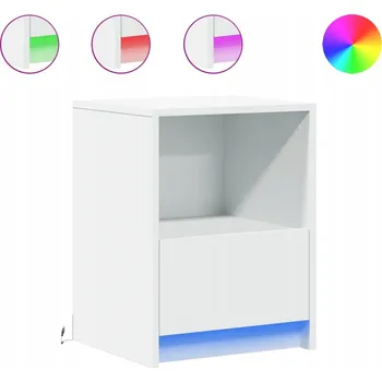 Noční stolek Bílý noční stolek s RGB LED osvětlením, 38 x 34 x 50 cm