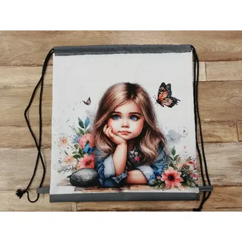 Stahovací vak digitální tisk 47 x 43 cm - Holčička s motýlem