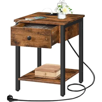 Noční stolek Vasagle Ferira 40 cm s nabíjecí stanicí černý/hnědý