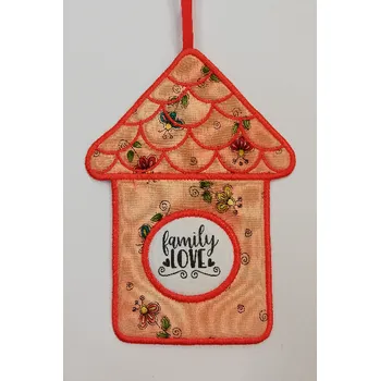 Látkový domeček plochý č.6 meruňkový s červeným okrajem - Family LOVE