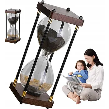 Hodiny KLEPSYDRA 30 MINUT SZKLANA S DŘEVĚNÝM RÁMEM A ČASOVAČEM, OZDOBA DO DOMU I KANCELÁŘE