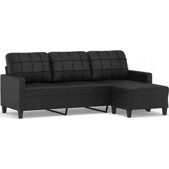 Pohovka Černá 3místná pohovka s podnožkou 198 x 77 x 80 cm, umělá kůže