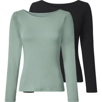 Dámské tričko esmara® Dámské triko s dlouhými rukávy, 2 kusy (černá/zelená, M(40/42))