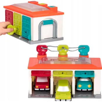 autodráha B.TOYS Garáž s autíčky a klíči 3-Car Garage Battat