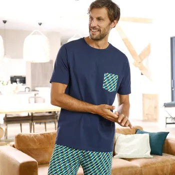 Pánská móda Pyžamové tričko s krátkými rukávy, námořnicky modré námořnická modrá 137/146 (4XL)