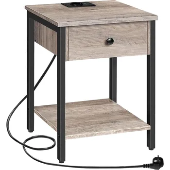 Noční stolek Vasagle Ferira 40 cm s nabíjecí stanicí černý/šedý