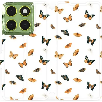 Pouzdro na mobilní telefon Flipové pouzdro Mobiwear - Motorola Edge 70 - VP77S Oranžoví motýlci (Knížkové flip pouzdro, obal, kryt na mobil Motorola Edge 70 - VP77S Oranžoví motýlci, materiál Umělá kůže + TPU - ochrana 360°, stojánek, silikonová vanička, magnetické zavírání)