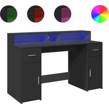 Počítačový stůl Herní stůl s RGB LED, dřevěný materiál, černý, 140x55x91 cm