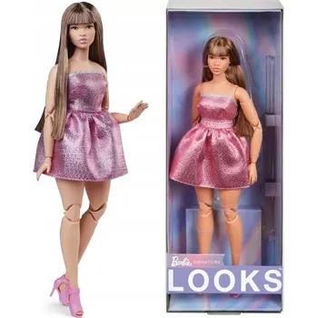 Panenka Barbie LOOKS BRB č. 24 Sběratelská panenka s růžovými mini šaty, kloubová