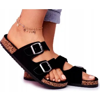 Dámské pantofle DÁMSKÉ ČERNÉ PROFILOVANÉ NAZOUVÁKY KORKOVÉ LETNÍ 37