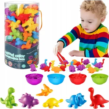 Dřevěná hračka DINOSAUŘI SADA PRO VÝUKU POČÍTÁNÍ MONTESSORI TŘÍDIČ VZDĚLÁVACÍ HRA 56 DÍLKŮ