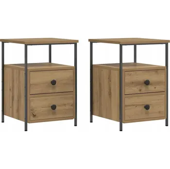 Noční stolek Noční stolek dub artisan 34 x 35,5 x 50 cm, 2 zásuvky, kovové nohy