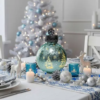 Vánoční dekorace Skleněná svítící MAXI koule s časovačem průměr 25 cm tyrkysová