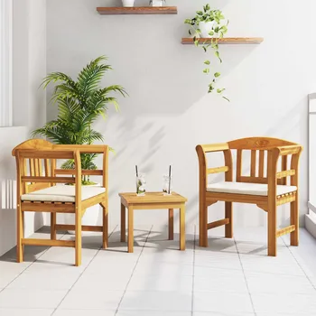 Zahradní sestava Sada nábytku s polštářem 3 pcs Přírodní Masivní akátové dřevo