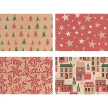 Obraz DÁRKOVÝ BALICÍ PAPÍR sada balicích papírů 4 ks + stuhy a hvězdičky