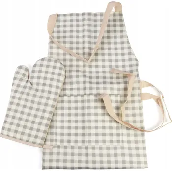 Kuchyňská zástěra KRÁSNÁ SADA KUCHYŇSKÁ ZÁSTĚRA, CHŇAPKA A OCHRANNÁ RUKAVICE, UNIVERZÁLNÍ VELIKOST