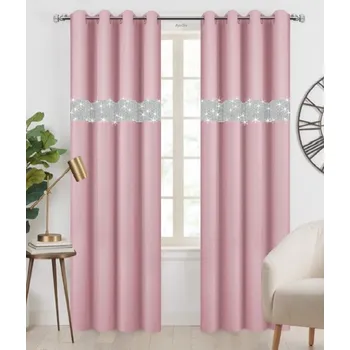 Závěs Fliying Dekorační závěs se zirkony s kroužky Amálie růžová 140x250 cm (cena za 1 kus)