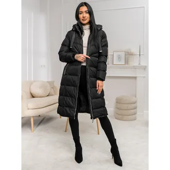 Černá dámská prodloužená prošívaná zimní bunda s kapucí kabát Bolf 5M736B - S