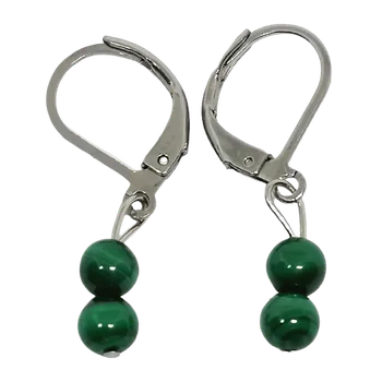 Šperk Náušnice s malachitem a ocelí – elegantní 2 kuličky