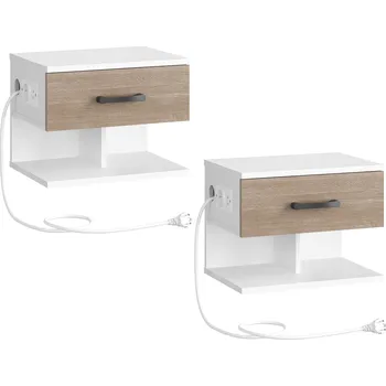 Noční stolek Sada 2 ks nočních stolků Verimi s nabíjecí stanicí bílá/hnědá