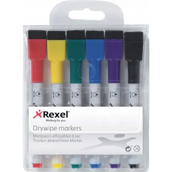 Popisovač na bílou tabuli, vícebarevný Rexel, 6 ks