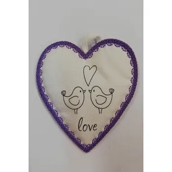 Látkové srdíčko bílé s fialovým okrajem - Love