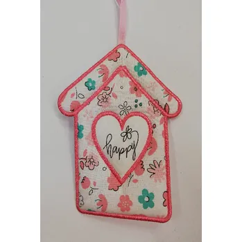 Látkový domeček plochý č.1 bílý s růžovým okrajem - Happy