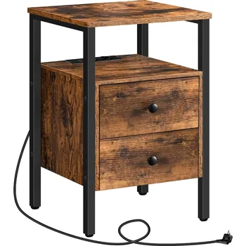 Noční stolek Noční stolek Vasagle Jungo 40 cm s nabíjecí stanicí hnědý/černý