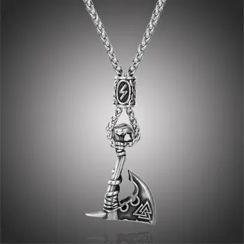 Náhrdelník Daniel Dawson Náhrdelník Vikingská sekera VALKNUT - symbol posmrtného života, runa NH1181-WJ-69B 60 cm Vintage Náhodná