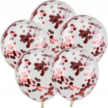 Balónek BALÓNKY průhledné 12" KONFETY ČERVENÉ 5 ks